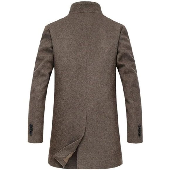 Men's Khaki Black Trench Coat Long Wool Blend Overcoat Slim Fit Down Topcoat - Picture 2 of 7